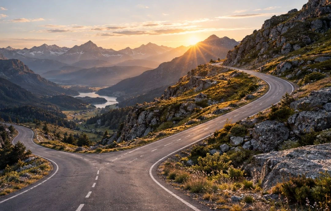 Road splitting through mountains